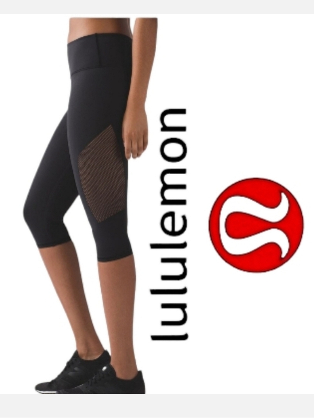 Lululemon Reveal 15" Crop Leggings Black Mesh Inserts Sz XXS Active Gym